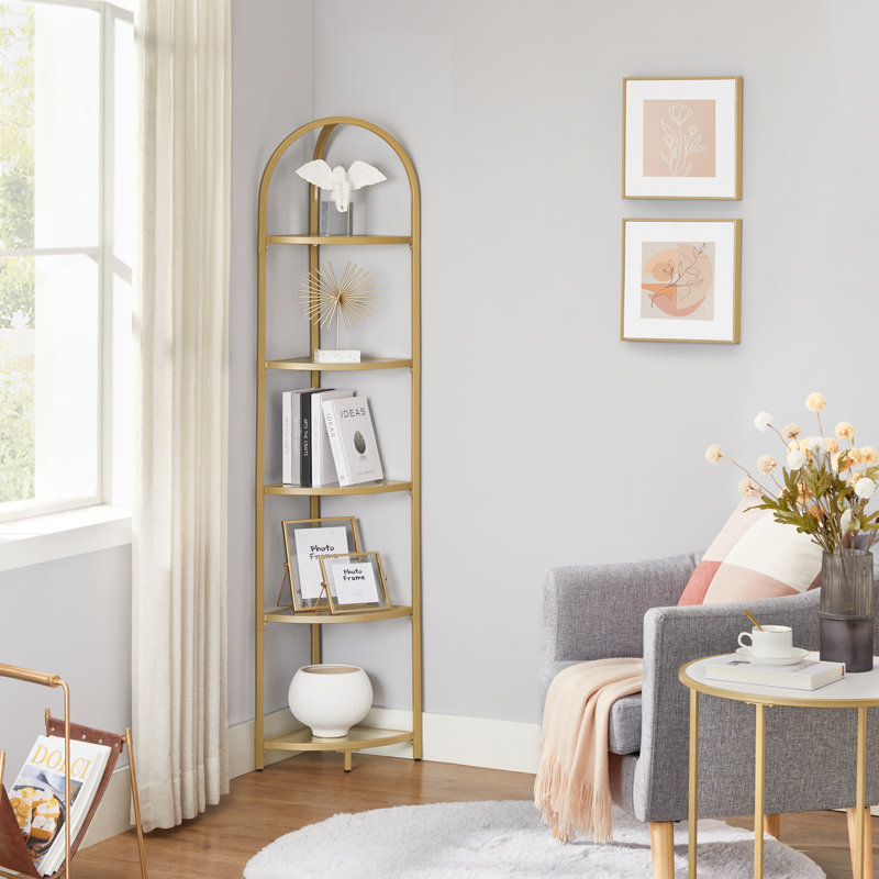 Cotaco 158cm H x 28cm W Steel Corner Bookcase, Golden/White