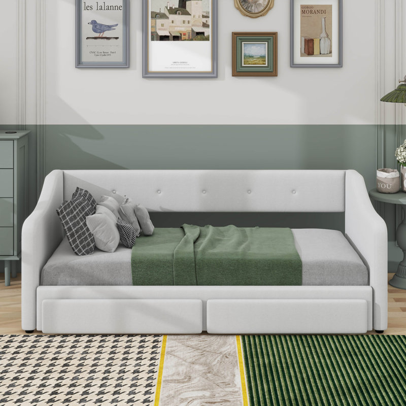 Lit de jour rembourré simple TG avec très grand lit avec tiroirs, Beige
