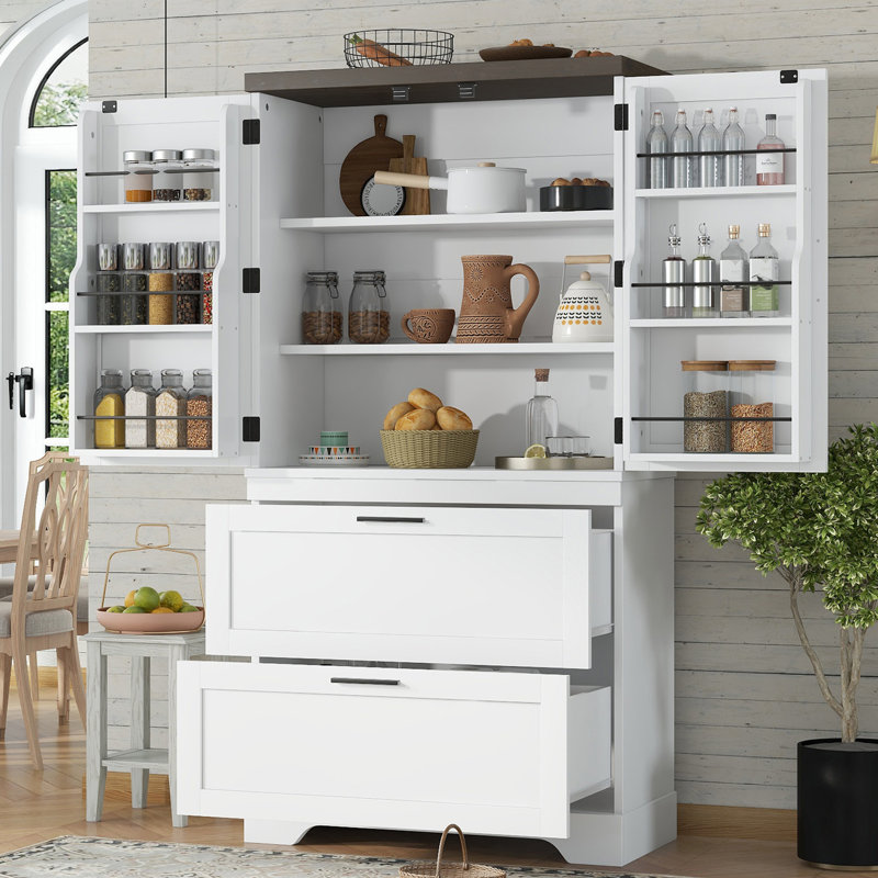 Armoire de cuisine avec 6 tablettes suspendues, Blanc