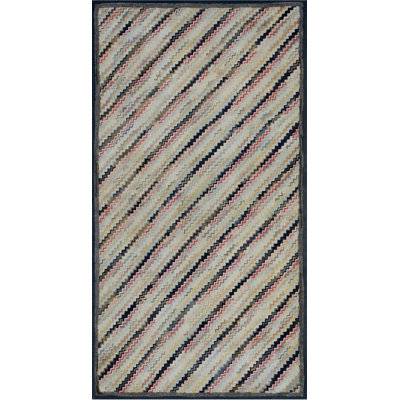 Cream Antique American Folk Art Diagonal Chevron Stripes Small Hooked Rug