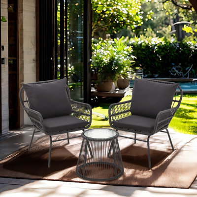  3-piece Outdoor Wicker Furniture Set, Patio Conversation Set For Garden, Balcony, Backyard