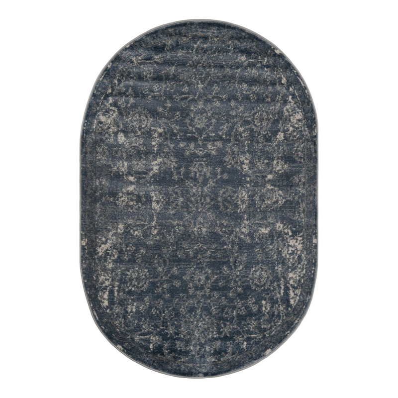 Tapis oriental bleu Charters Towers, Ovale 4 pi 1 po x 6 pi 1 po