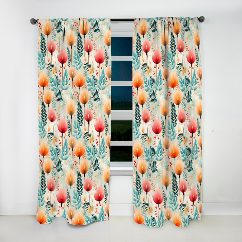 Très doux motif tropical vert et rose - Rideau floral - Rideau obscurcissant - 1 panneau, L 52 po x L 120 po