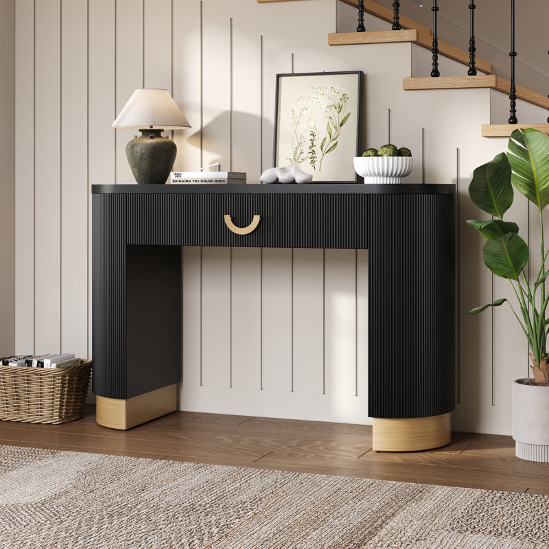 Zion Vertical Ribbed Console Table With Drawer & Column Legs