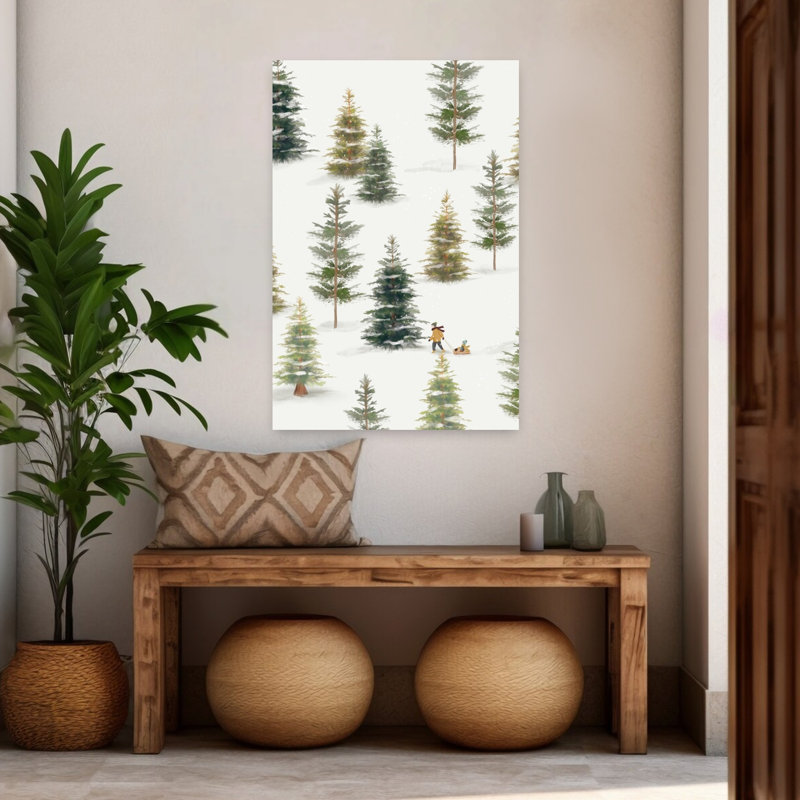 Art contemporain de paysage de pin abstrait traîneau de Sledding Hill, H 48 po x l 32 po