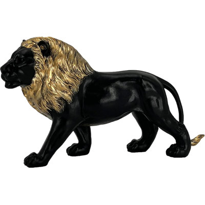12″ Collectible Black Gold Lion Statue, Desk Decor, Room Decor, Home Decor, Modern Art Sculpture, Handmade Resin Animal Statue, Gift For Women,Brother