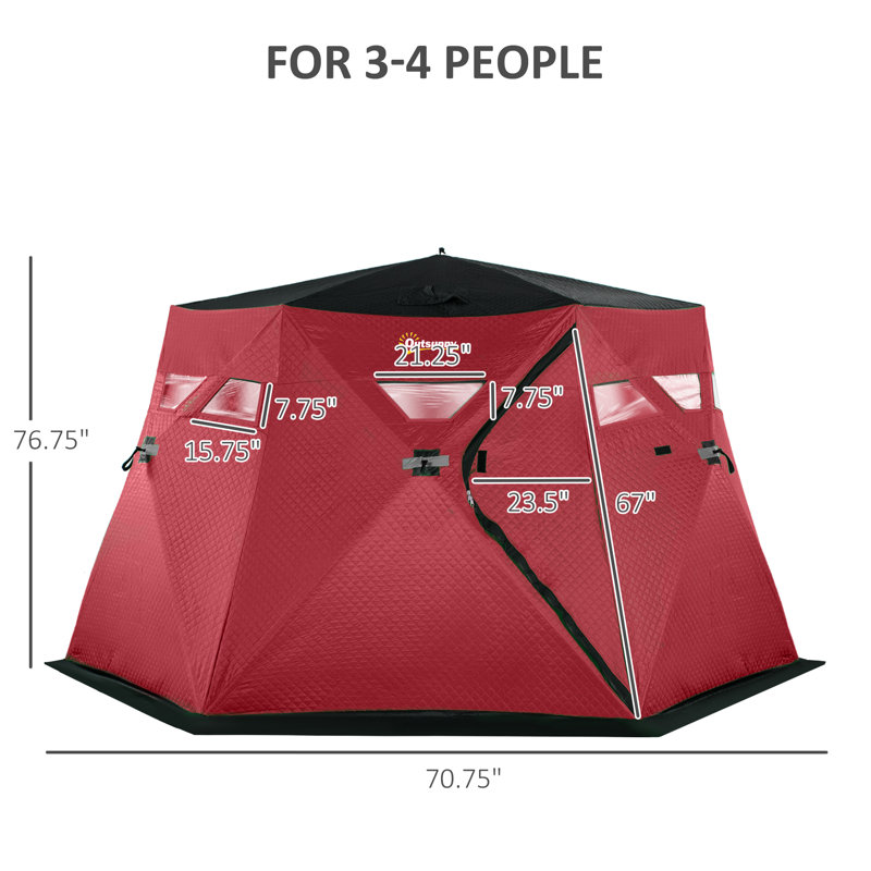Tente pour 4 personnes avec sac de transport, Rouge