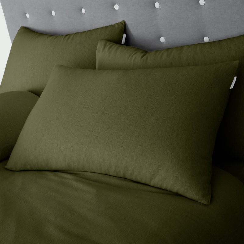 Brushed Cotton Duvet Cover Set, King Duvet Cover + 2 Standard Pillowcases, Green