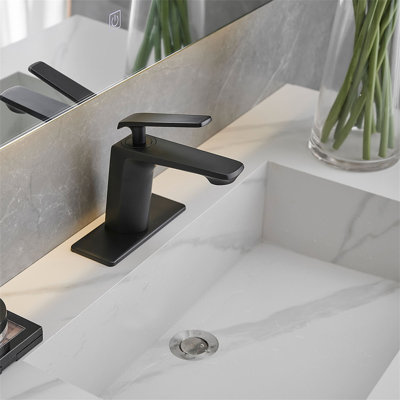 Single Hole Bathroom Faucet With Pop-Up Drain Assembly Single Handle Bathroom Sink Faucets Deck Mount Brass Bathroom Lavatory Mixer Taps With Deck Plate