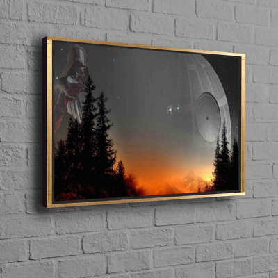 «Star Wars Inspired Sunset», art du paysage abstrait avec forêt et images de l'étoile de la mort sur toile de coton pour décoration murale moderne