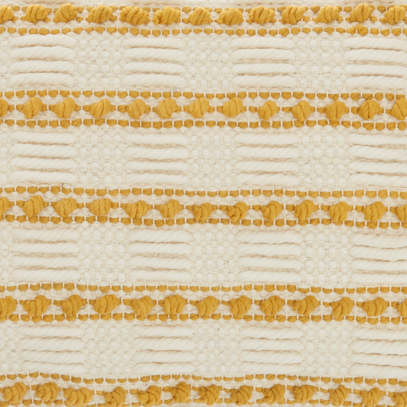 18" Yellow and Ivory Woven Cotton Square Throw Pillow
