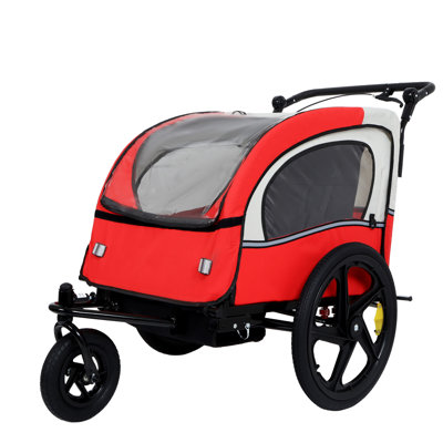2-in-1 Double 2 Seat with 5-point safety harnesses Bicycle Bike Trailer Jogger Stroller for Kids Children Foldable Collapsible w/Pivot Front Wheel, St
