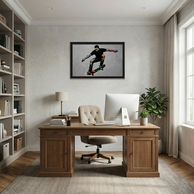 Imprimé artistique Fashion Skateboarder coloré en mouvement, H 12 po x l 18 po