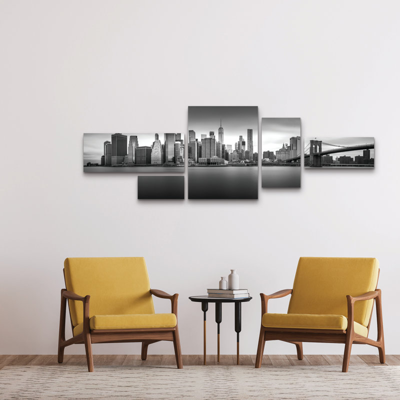 Ensemble de 5 panneaux muraux - Rostislav Kralik «Bridge To Manhattan», art mural sur toile pour le salon, la chambre à coucher ou le bureau 