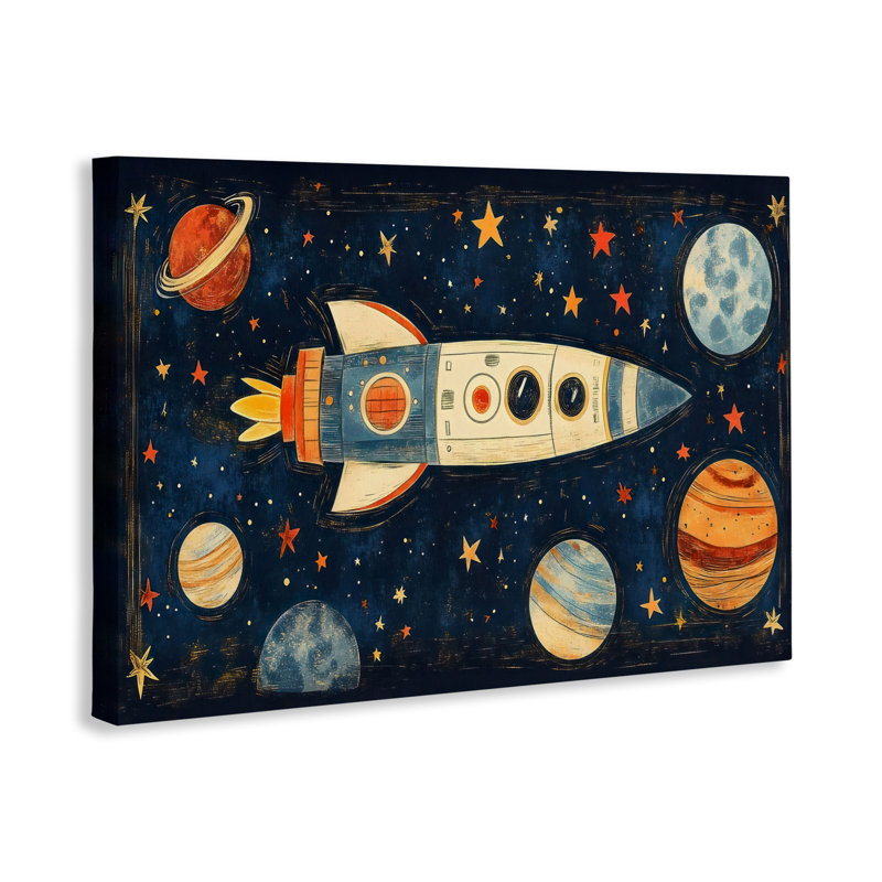 Toile rétro Rocket & Planets, design par Creative Studio, H 30 po x l 45 po
