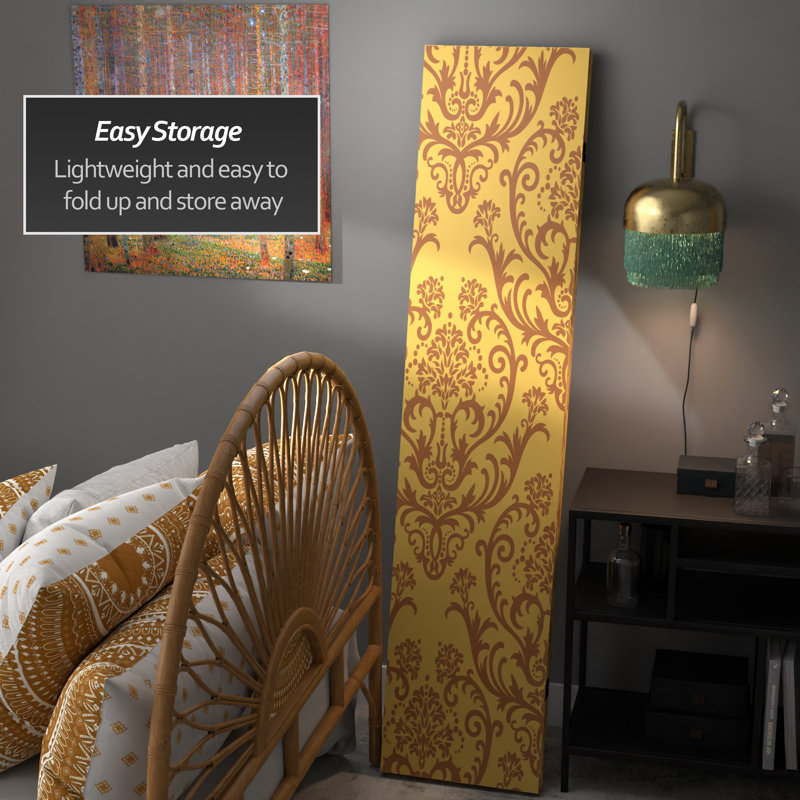 6 Ft. Tall Double Sided Ocean Damask Canvas Room Divider, Yellow