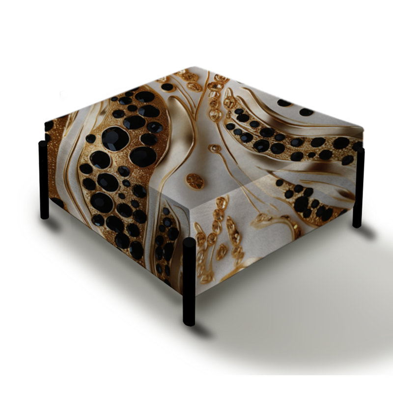 Grand repose-pieds carré noir et doré Glam Marble
