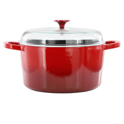 Crock Pot 7 Quart Enameled Cast Iron Dutch Oven in Red with Borosilcate Lid