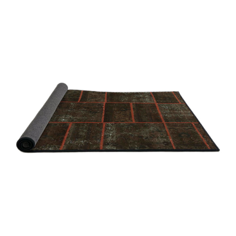 Tapis contemporain noir / rouge, Rond 5 pi