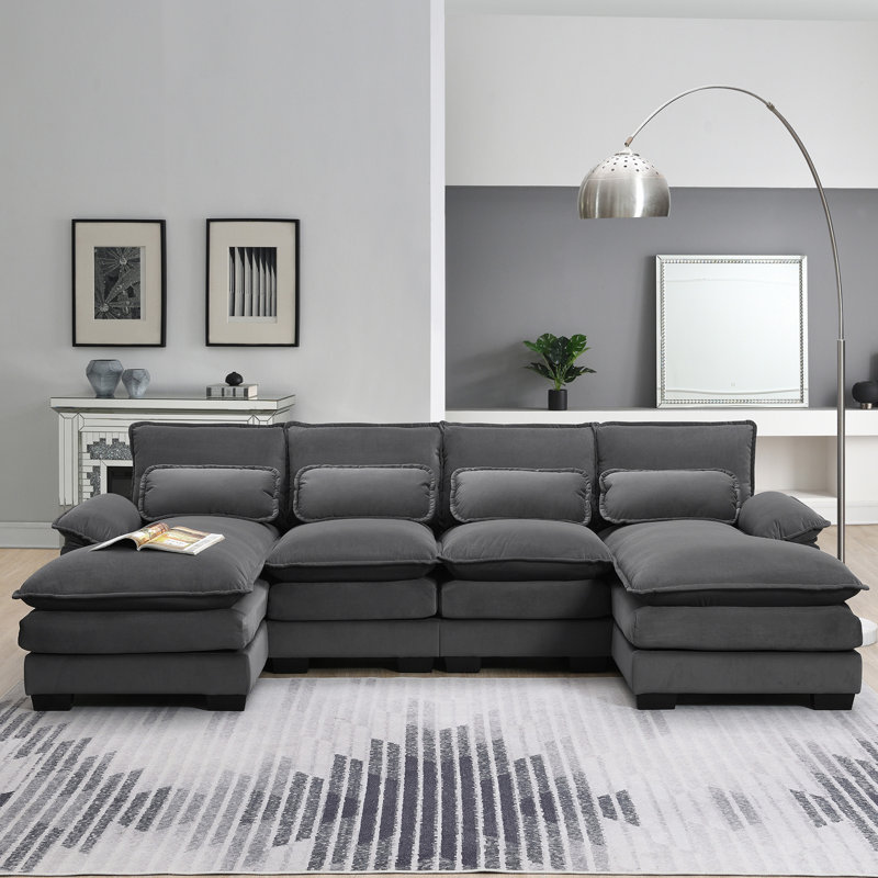 Canapé modulaire en forme de U 110 * 55 "avec coussins décoratifs, Velours gris velours