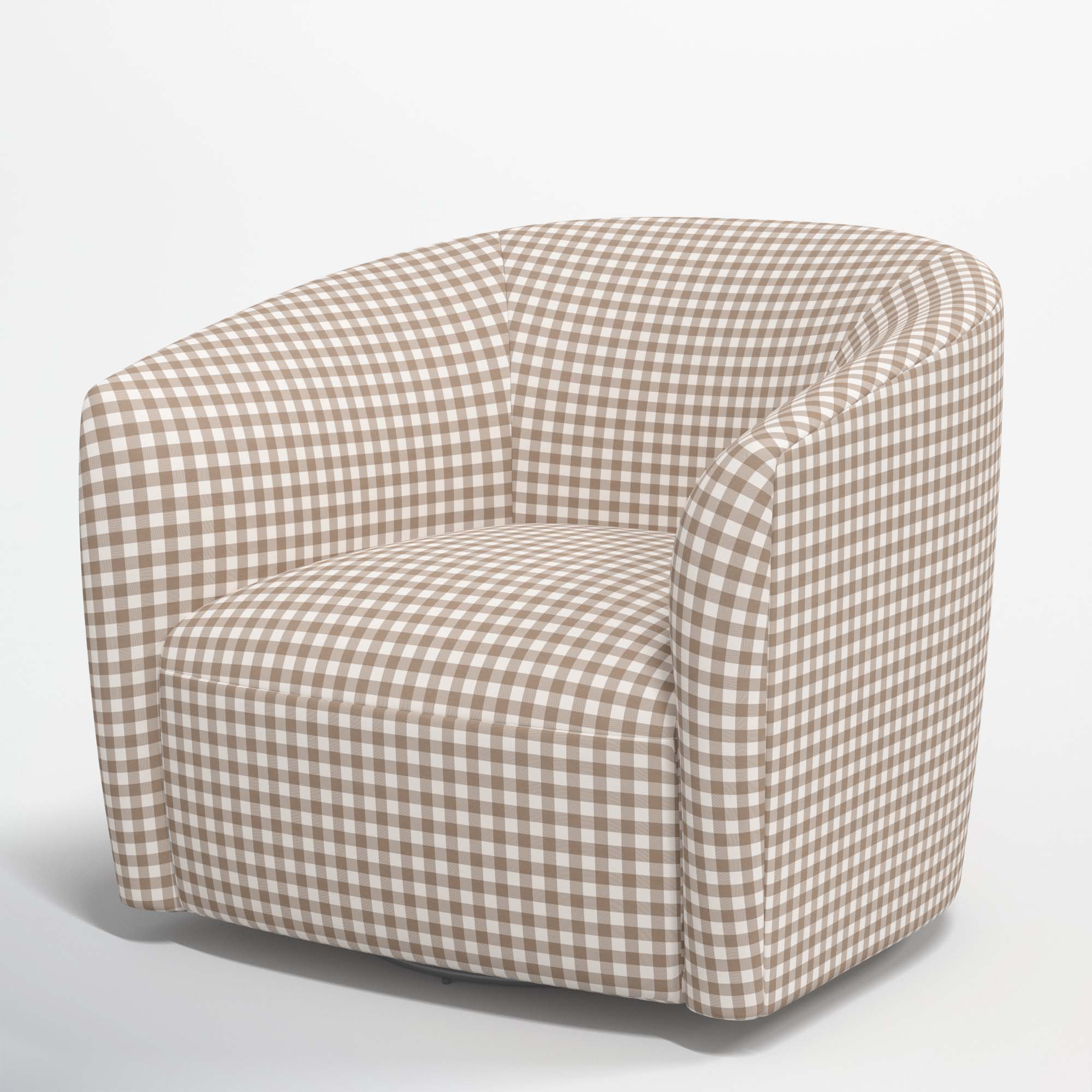 Marita Upholstered Swivel Barrel Chair, Classic Gingham Tan