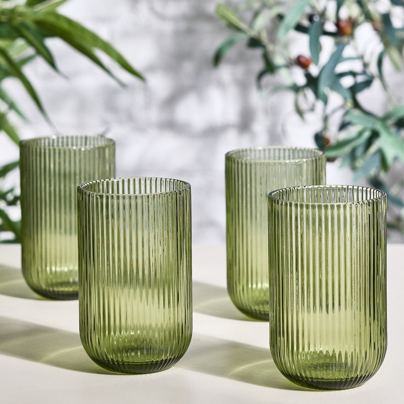 Chanyia Drinking Glass Set, Green, 13" H