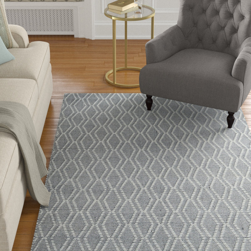 Tapis gris tissé à la main à motif géométrique Pickens, Rectangle 8 pi x 10 pi