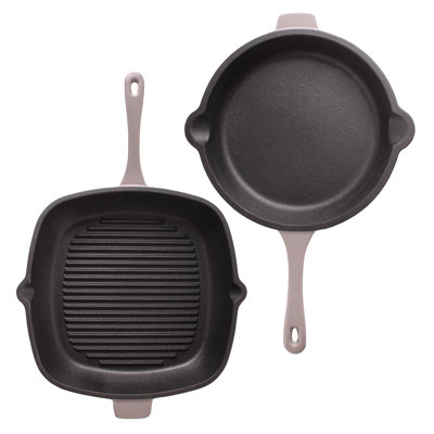 Neo 2Pc Cast Iron Set: 10" Fry Pan & 11" Grill Pan Set, Oyster