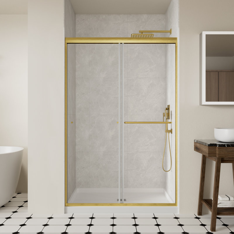44-48" W X 72" H Double Sliding Frameless Shower Door With 1/4" (6Mm) SGCC Clear Tempered Glass, Brushed Gold, Brushed Gold