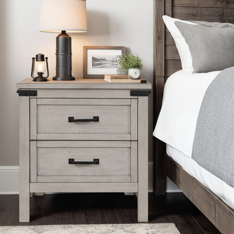 Two Drawer Nightstand, Mountain Mist Finish