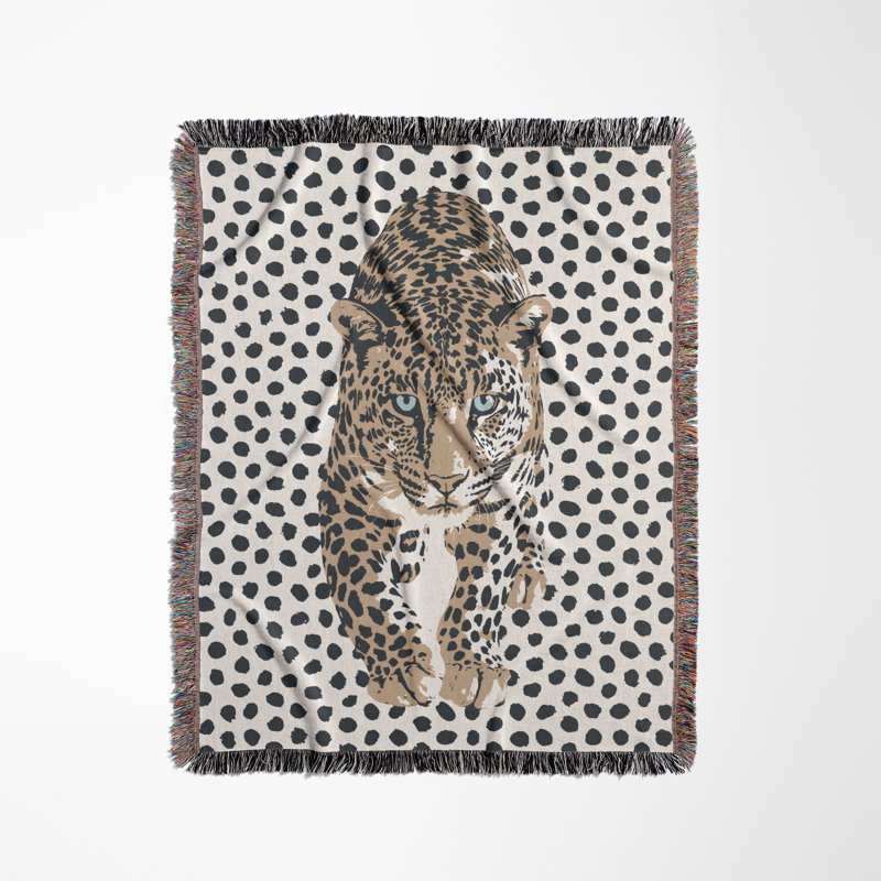 Jeté en mélange de coton Inky Leopard, Beige / gris / blanc cassé, L 80 po x l 60 po