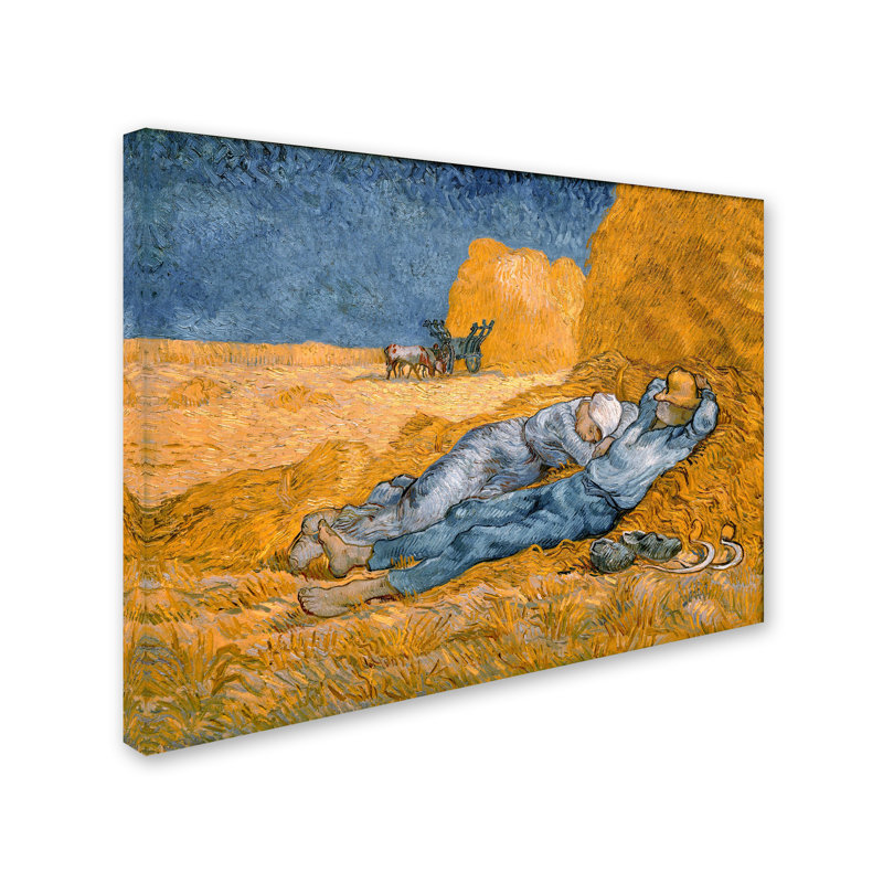 «Rest From Work» par Vincent Van Gogh - reproduction d'art sur toile tendue, H 35 po x l 47 po
