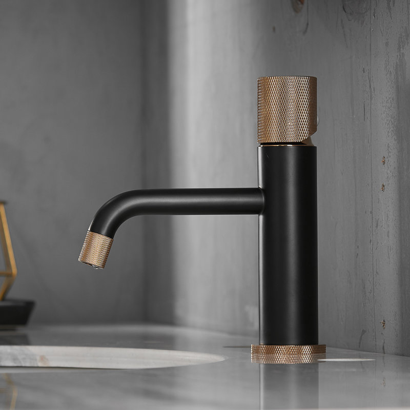 Single-Hole Bathroom Faucet, Matte Black/Rose Gold