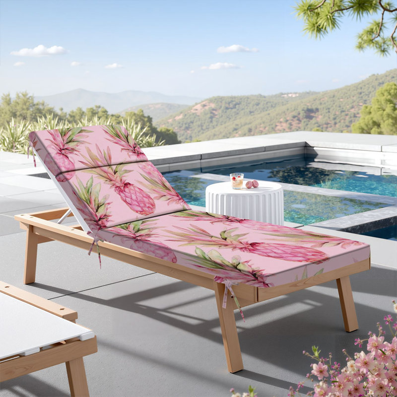  Outdoor Indoor 3'' Lounge Patio Cushion Watercolor pink pineapple summer tropical exotic fruit for Water-Resistant Chaise Lounge Cushion for Chair Patio Furniture Seat Cushion