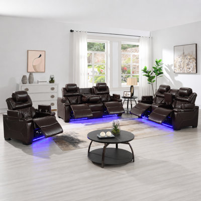 Ensemble de salon en cuir 3 pièces Akheelesh