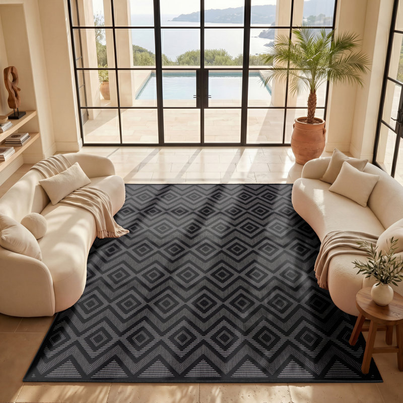 Tapis intérieur / extérieur gris anthracite / noir Foundry Select, Rectangle 9 pi x 12 pi