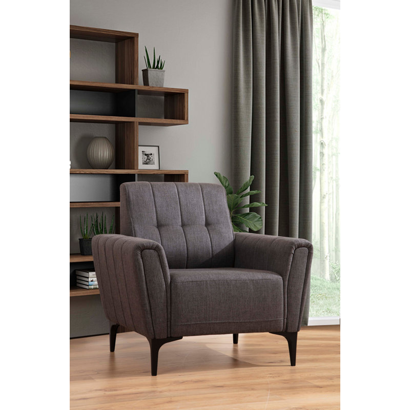 Canapé moderne 1 place, gris foncé, 35,4 x 37,4 x 30,3 pouces | Structure en bois de hêtre durable et en carton, tissu 100% polyester | Coussins en mousse douce et en plumes, facile à nettoyer, conception élégante pour le salon et les petits espaces