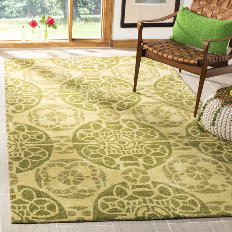 Tapis beige / vert en laine / viscose touffeté à la main Eaton Wyndham, Rectangle 5 pi x 8 pi