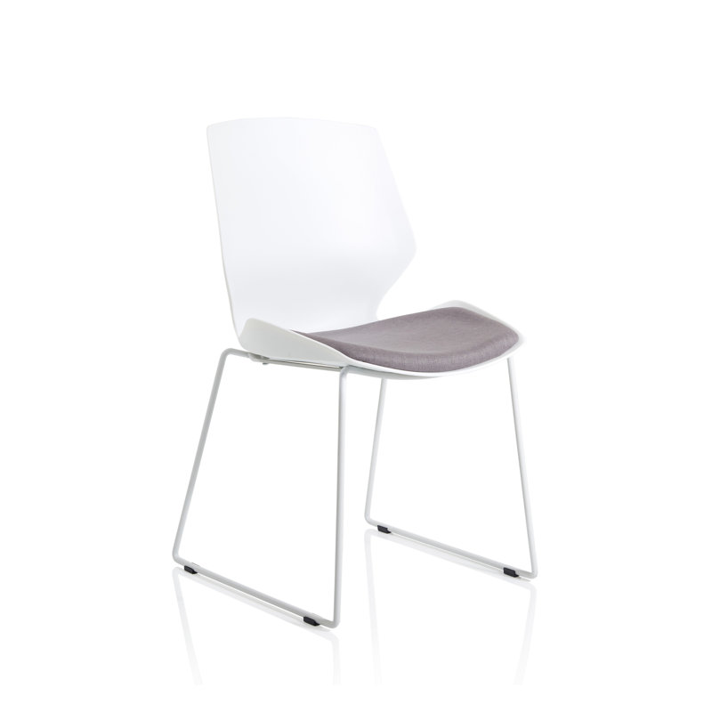 Bransen Sled White Frame Fabric Seat Visitor Chair, Grey