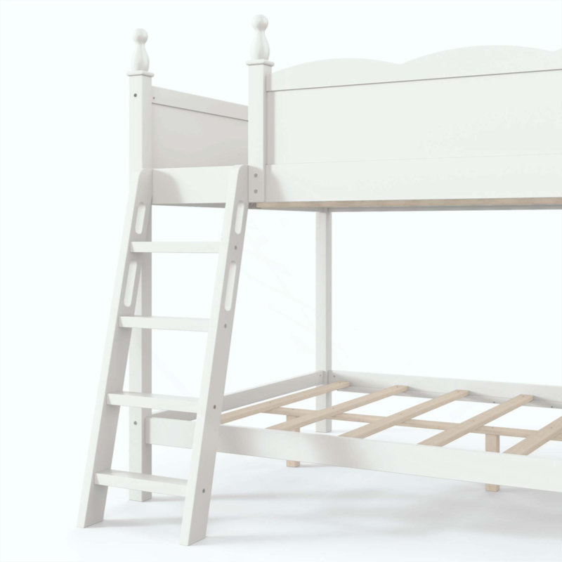 Lit superposé avec tablettes de rangement, lit superposé en bois massif avec glissière et échelles, conception à profil bas