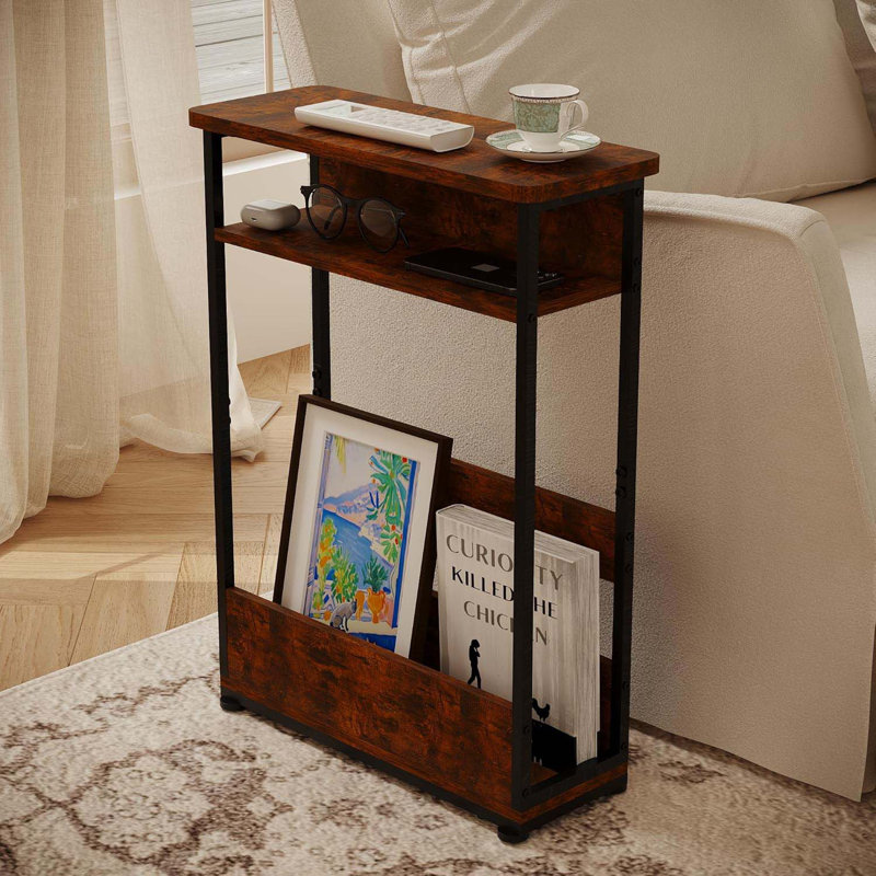 Side Table,3-Tier Slim End Table With Storage Shelf,Modern Sofa Table Thin Side Table For Narrow And Small Spaces, Skinny Bedside Table Small Nightstand With Magazine Rack Space Saving