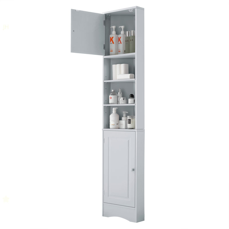Multi-Functional Corner Cabinet Tall Bathroom Storage Cabinet With Two Doors And Adjustable Shelves, Open Shelf
