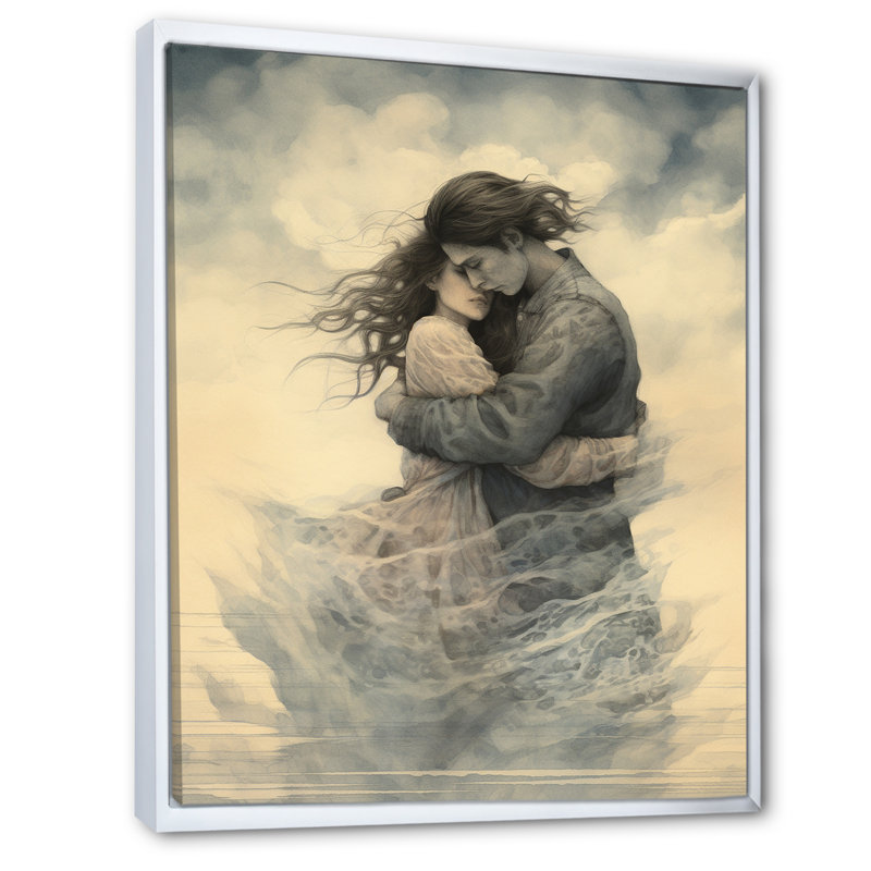 Passioned Hug Couple Celebration - Couple décoration murale, H 44 po x l 34 po x P 1,5 po, Cadre flottant blanc
