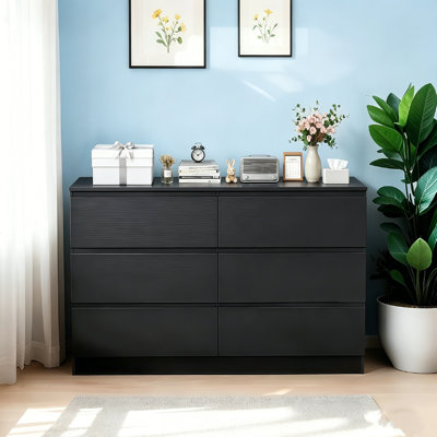 6-Drawer Modern Wood Dresser with Concealed Handles, Spacious Countertop & Deep Drawers, Storage Cabinet for Bedroom Living Room Entryway, 15.7"D x 47.2"W x 30.9"H