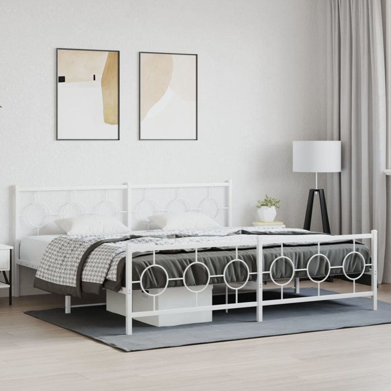 Metal Open-Frame Bed, King, White