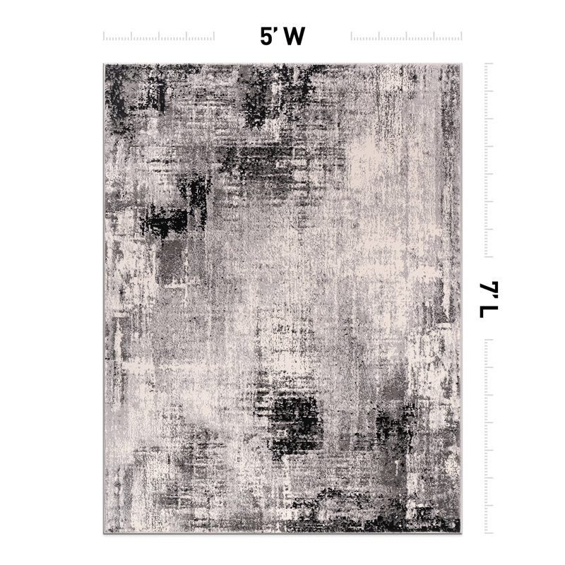 Schauer Abstract Performance Black/Ivory/Gray Rug, Rectangle 5' x 7'