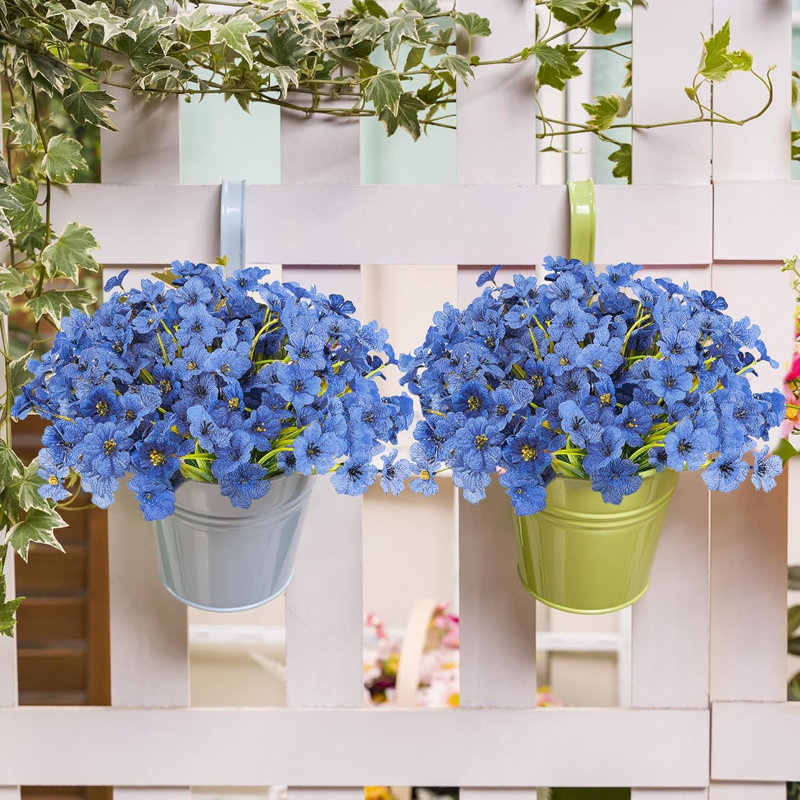 16 paquets de fleurs artificielles printanières bleues pour l'extérieur Faux fleurs printanières Faux fleurs pour jardinières Jardinière