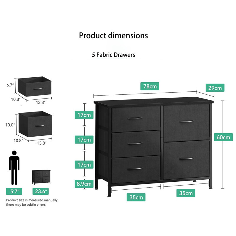 78 cm W Chest of 5 Drawers, Black