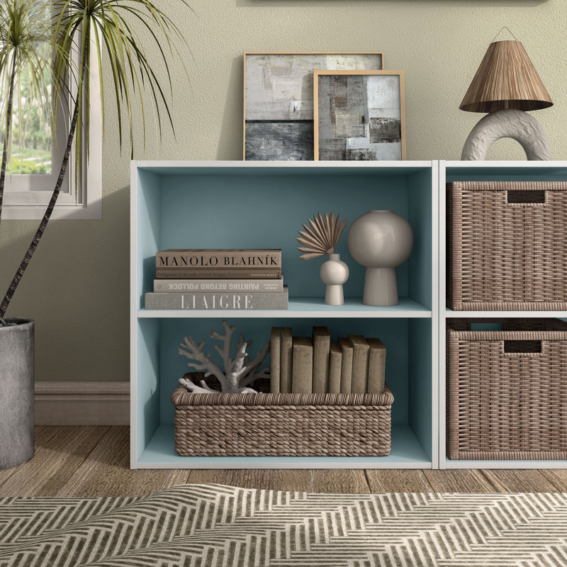 Bibliothèque de rangement Breayla, 2 tablettes, Bleu clair