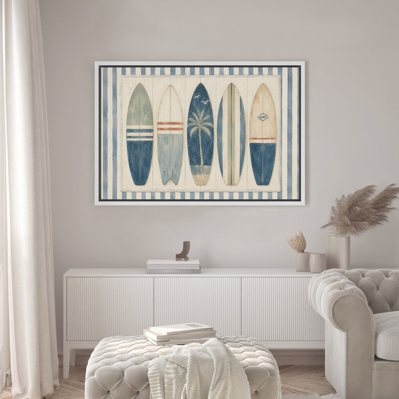 Coastal Surfboard Collection Beach Decor, reproduction d'art sur toile encadrée dans la chambre principale, White